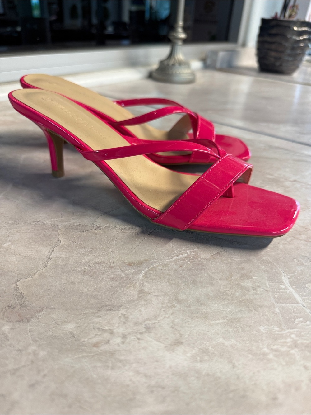 Wild Diva Hot Pink Patent Mid-Heel Slide Mules
